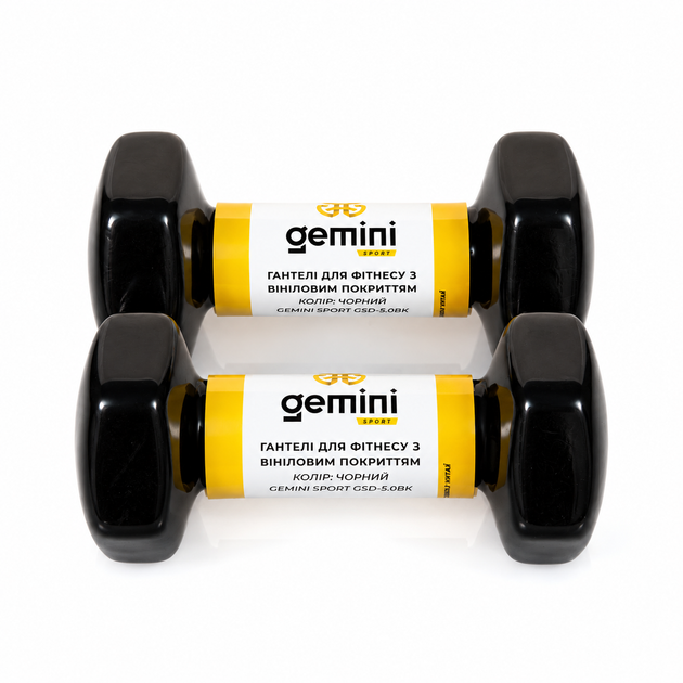 Гантели для фитнеса Gemini Sport с виниловым покрытием 2×5 кг GSD-5.0BK - Фото 3 Гантели для фитнеса Gemini Sport с виниловым покрытием 2×5 кг GSD-5.0BK - изображение 3