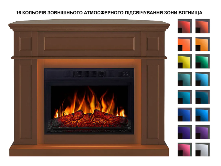 Камін електричний зі звуком горіння вогню ArtiFlame Камінокомплект 2в1 кутовий пристінний Електрокамін з ефектом полум’я 1800 Вт - зображення 5