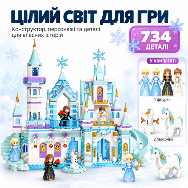 Конструктор Большой Ледяной замок Эльзы Frozen 734 детали с 4 фигурками, снеговиком и лошадью для детей от 8 лет - изображение 2