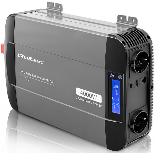 Инвертор 12В-230В 2000/4000Вт LCD-дисплей | USB | USB-C с чистой синусоидой Qoltec - изображение 2