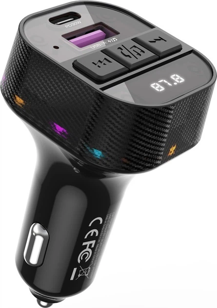 FM-трансмітер XO BCC17 USB-A/USB-C PD30W Black (6920680858545) - зображення 2