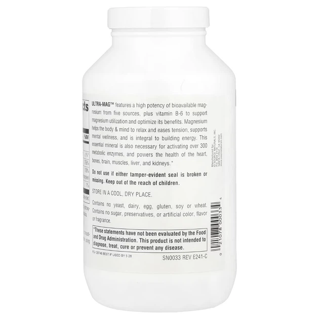 Мінерали Source Naturals Ультра Магній і Вітамін B6 Ultra-Mag 240 таблеток - зображення 3
