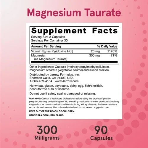 Мінерали Jarrow Formulas Магній таурат 300 мг Magnesium Taurate 90 вегетаріанських капсул - Фото 3 Мінерали Jarrow Formulas Магній таурат 300 мг Magnesium Taurate 90 вегетаріанських капсул - зображення 3