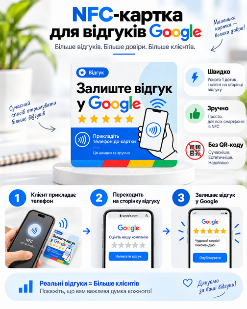 Табличка NFC CARD Review для отзывов Google 10x10 см - изображение 4