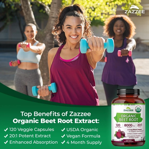 Добавка премиум-класса поддержка оксида азота Zazzee Organic Beet Root 120 капсул - изображение 6