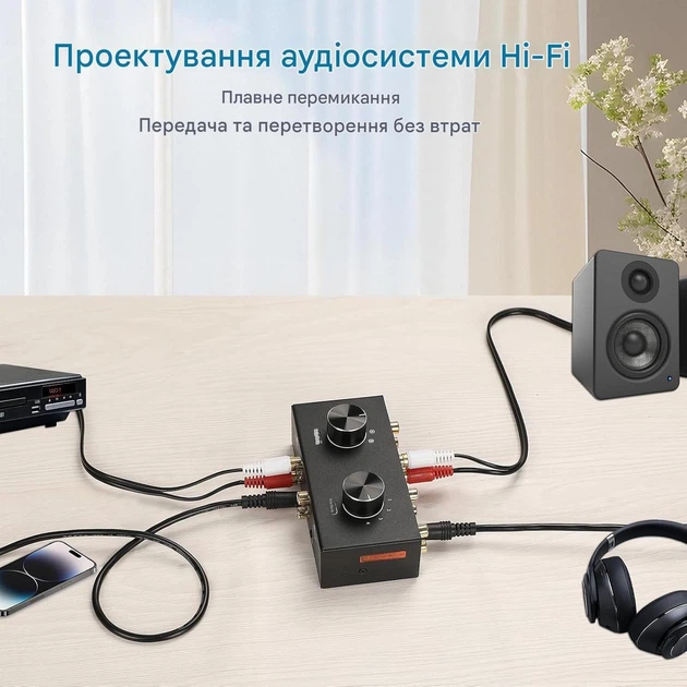 Аудіоперемикач AS-402 2 входи / 4 виходи або 4 входи / 2 виходи, RCA + 3.5 мм, пасивний стерео switch - зображення 4