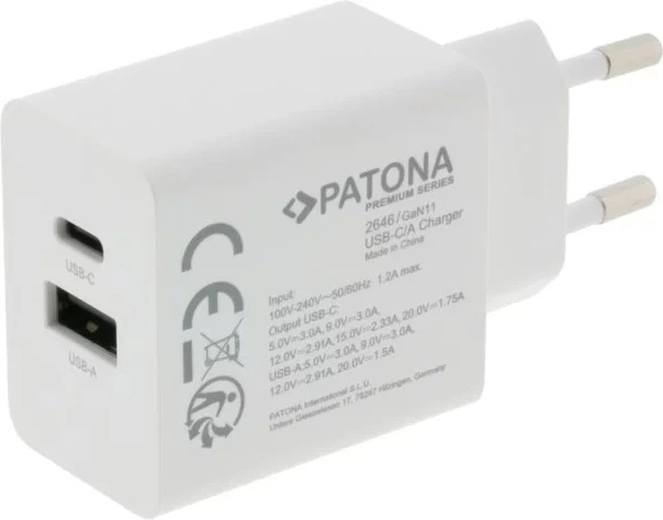 Ładowarka PATONA Premium GaN 35W 1xUSB-C 1xUSB-A White (4055655237291) - Zdjęcie 2 Ładowarka PATONA Premium GaN 35W 1xUSB-C 1xUSB-A White (4055655237291) - obraz 2