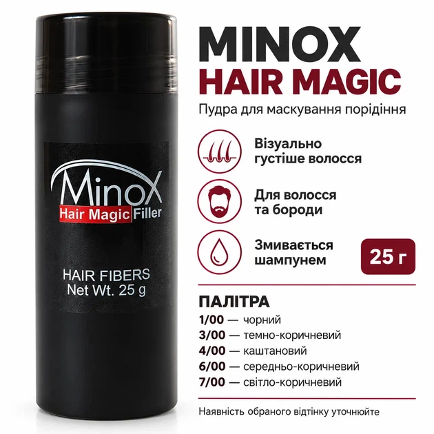 Пудра загуститель для маскировки поредения волос и бороды Minox Hair Magic 25 г - изображение 3