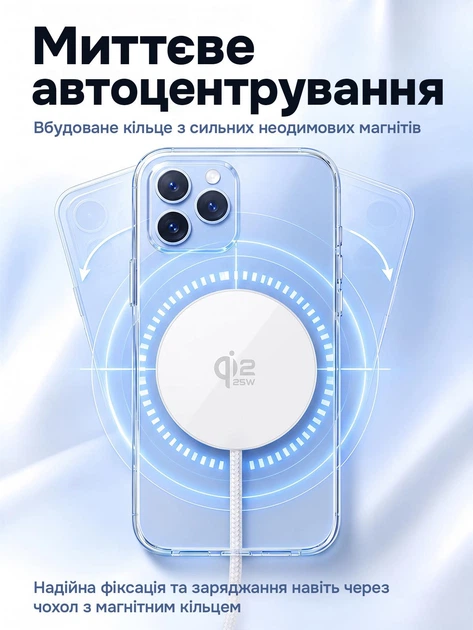 Беспроводное зарядное устройство LEXEGO Qi2 25W USB Type-C для телефона айфона самсунга наушников магнитная беспроводная зарядка MagSafe для iPhone 12 13 14 15 16 17 18 AirPods Samsung Android алюминиевая белая (25MAG-W) - изображение 5