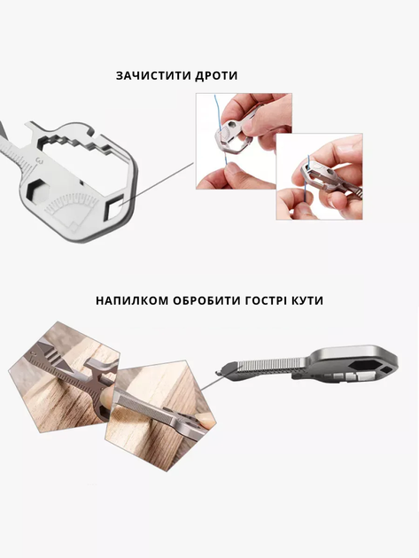 Мини-мультитул многофункциональный LETGOS универсальный мини инструмент на ключи (14 в 1), чёрный - изображение 8