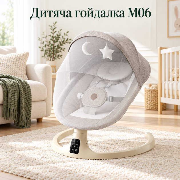 Детская качалка-шезлонг M06 с Bluetooth, музыкой, пультом и москитной сеткой - изображение 2
