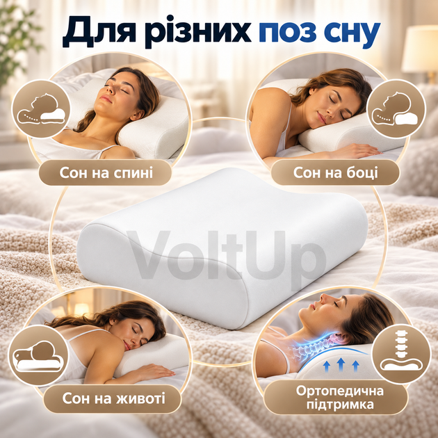 Ортопедична подушка Memory Pillow 50×29×10/7 см з ефектом пам’яті та знімною бавовняною наволочкою біла - Фото 4 Ортопедична подушка Memory Pillow 50×29×10/7 см з ефектом пам’яті та знімною бавовняною наволочкою біла - зображення 4