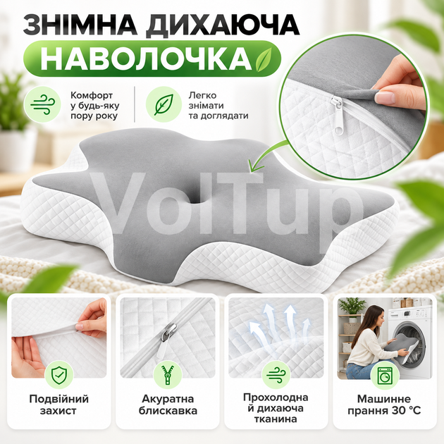 Ортопедическая анатомическая подушка Ergo Sleep Memory Pillow 63×42 см с эффектом памяти, выемками для рук, мягкая гипоаллергенная - Фото 8 Ортопедическая анатомическая подушка Ergo Sleep Memory Pillow 63×42 см с эффектом памяти, выемками для рук, мягкая гипоаллергенная - изображение 8