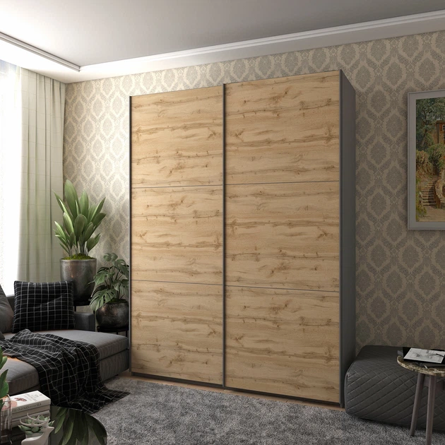 Шкаф купе Doros G-Caiser Антрацит/Дуб Эвок 2 ДСП / 3 части 180 х 60 х 240 см (42005865) - изображение 3