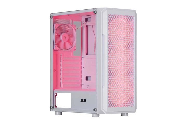 Корпус 2E GAMING Hexagon G338W без БЖ 2xUSB3.0, 1xUSB Type-C, 3x120 мм ARGB, 1x120 мм, VGA 330 мм, LCS ready, HUB, TG боковая панель, ATX, белый. - изображение 3