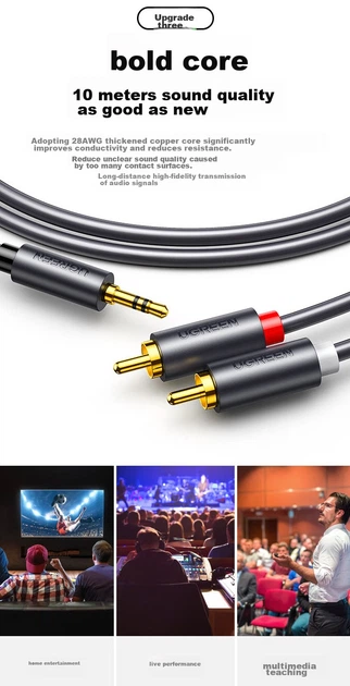 Аудио-кабель Ugreen 90658 3.5 мм - 2xRCA 20 м - изображение 7