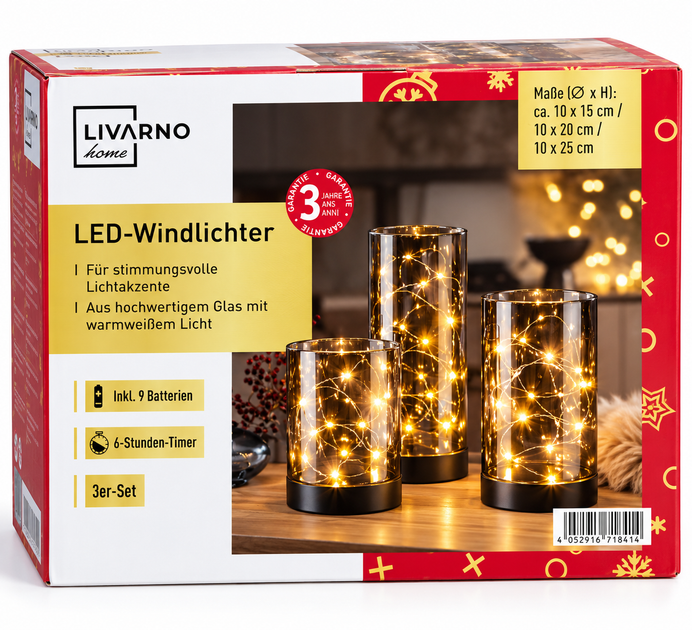 Набор LED подсвечников LIVARNO home, 3 шт, стеклянные, теплый белый свет, таймер 6 часов - Фото 3 Набор LED подсвечников LIVARNO home, 3 шт, стеклянные, теплый белый свет, таймер 6 часов - изображение 3