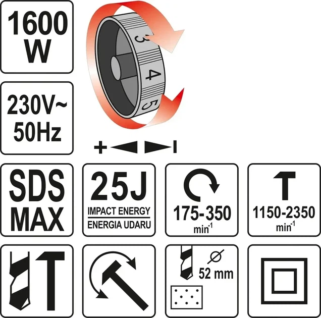 Перфоратор бочковой SDS-Max YATO (YT-82135) - Фото 6 Перфоратор бочковой SDS-Max YATO (YT-82135) - зображення 6