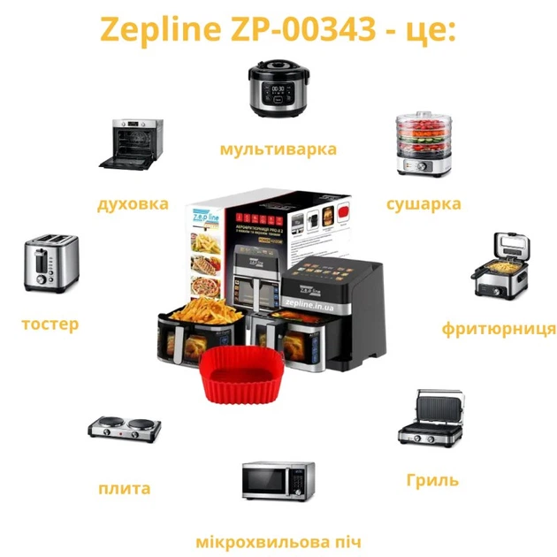 Аерофритюрниця Zepline ZP-00343, 13 л, 4200 Вт, 12 програм, з віконцем - изображение 9