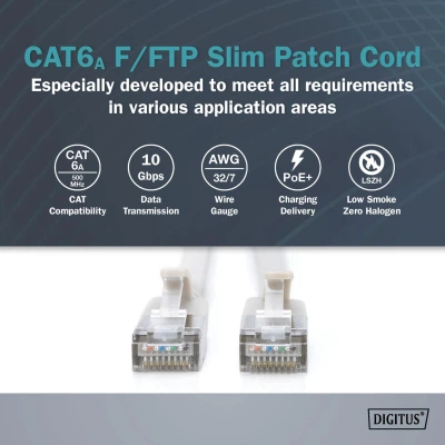 Патч-корд 0.5м, FTP, cat.6A, Sliim, AWG 32/7, Cu, LSZH, grey Digitus (DK-1632-A-005S) - зображення 6