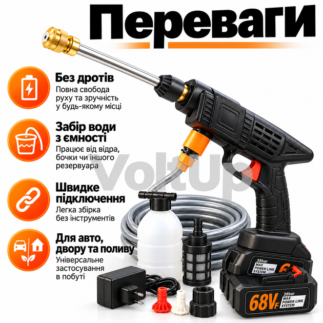 Бездротовий водяний пістолет високого тиску ART 8106/TS-8002 акумуляторна портативна мийка для автомобіля - зображення 2