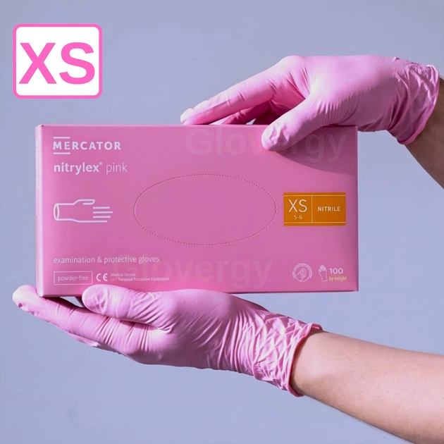 Рукавички нітрилові, Nitrylex Pink, рожевого кольору, розмір XS, 100 шт. - Фото 1 Рукавички нітрилові, Nitrylex Pink, рожевого кольору, розмір XS, 100 шт. - зображення 1