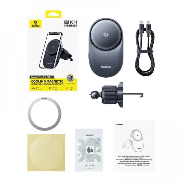 Автотримач для телефону Baseus PrimeTrip VC2 Pro 25W Автомобільний тримач на дефлектор з бездротовою зарядкою Qi2.2 та магнітним кріпленням Чорний - зображення 3