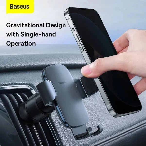 Автодержатель для телефона Baseus Metal Age 2 Air Outlet Car Mount Автомобильный держатель на дефлектор с зажимом и поворотной конструкцией Темно-серый - изображение 9