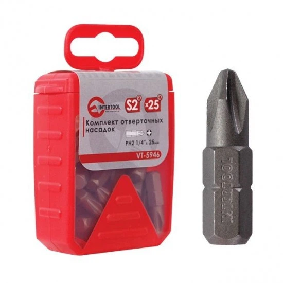 Бита INTERTOOL PH2 25 мм крестовая для шуруповерта 1/4" HEX - Фото 2 Бита INTERTOOL PH2 25 мм крестовая для шуруповерта 1/4" HEX - изображение 2