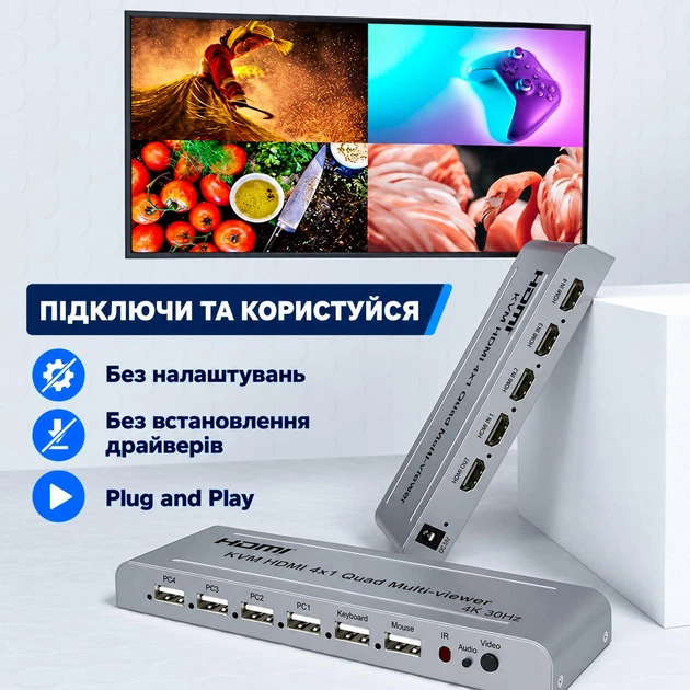 KVM-переключатель HDMI 4×1 для 4 ПК, 1 монитор, клавиатура и мышь Schöff ST-SS428 - изображение 7