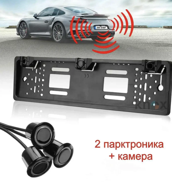 Парктронік у рамці номерного знака автомобільний ультразвуковий для паркування заднім ходом рамка під номер без свердління з датчиками місцем під камеру заднього виду чорна - зображення 7