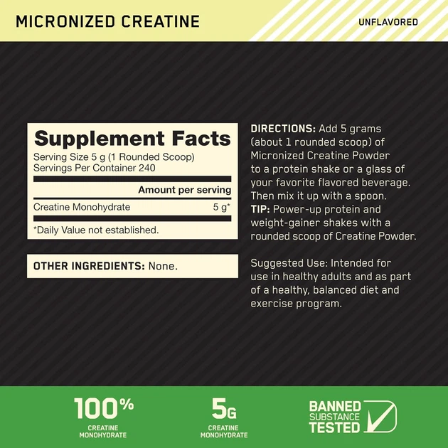 Креатин Optimum Nutrition Creatine Monohydrate Micronized Unflavored 1000 г без смаку (USA) креатин моногідрат мікронізований - зображення 2