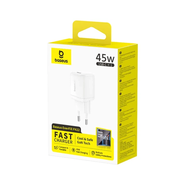 Мережевий зарядний пристрій на 45 W Baseus EnerFill FN22 (Type-C, QC3.0, PD3.0). White - Фото 10 Мережевий зарядний пристрій на 45 W Baseus EnerFill FN22 (Type-C, QC3.0, PD3.0). White - зображення 10