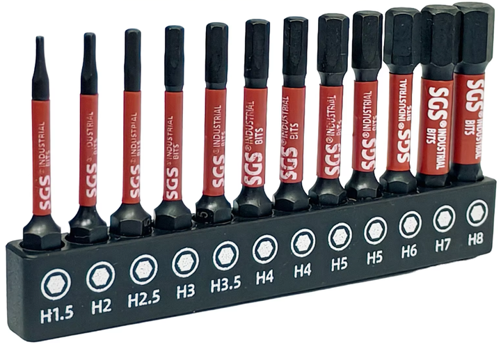 Набір шестигранних ударних біт SGS Industrial S2 HEX (H1.5–H8) 50 мм, 12 шт. (з тримачем) - Фото 1 Набір шестигранних ударних біт SGS Industrial S2 HEX (H1.5–H8) 50 мм, 12 шт. (з тримачем) - зображення 1