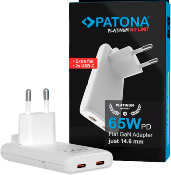 Ładowarka PATONA Premium GaN PD65W 2x USB-C PD3.0 QC3.0 White (4055655259163) - obraz 2