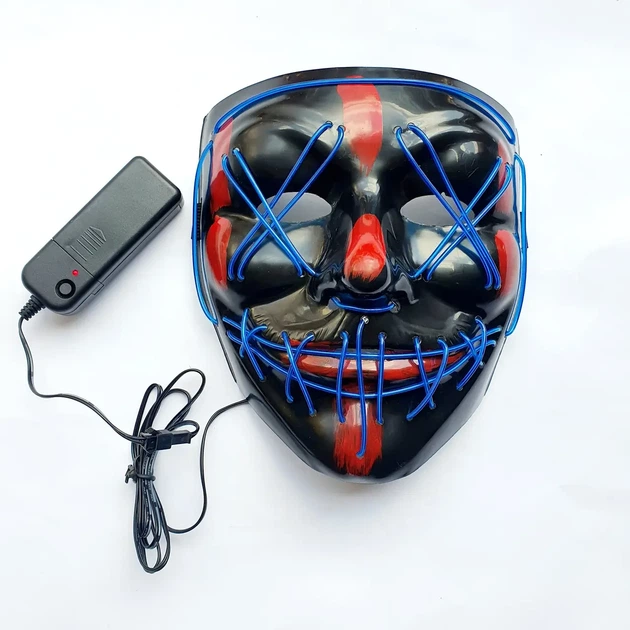 Неоновая маска Purge Mask Судная ночь, светящаяся синяя для вечеринки, Halloween - Фото 3 Неоновая маска Purge Mask Судная ночь, светящаяся синяя для вечеринки, Halloween - изображение 3