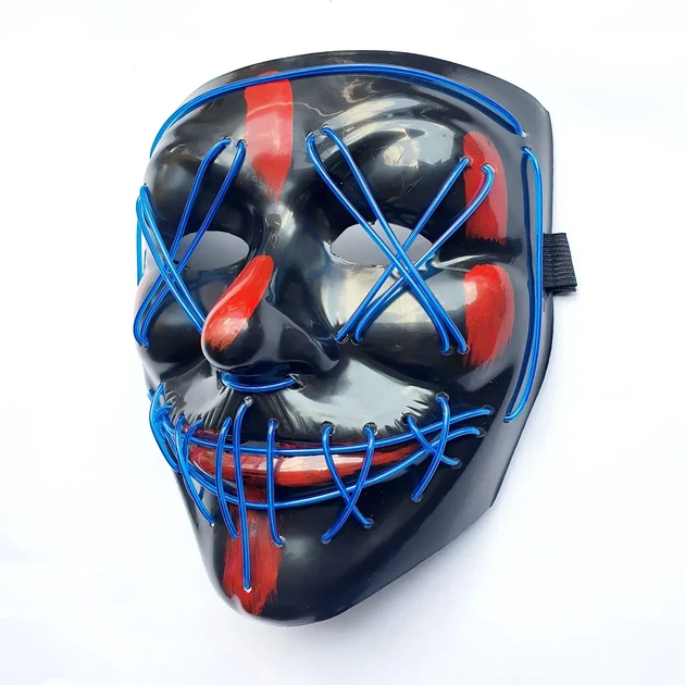 Неоновая маска Purge Mask Судная ночь, светящаяся синяя для вечеринки, Halloween - Фото 4 Неоновая маска Purge Mask Судная ночь, светящаяся синяя для вечеринки, Halloween - изображение 4