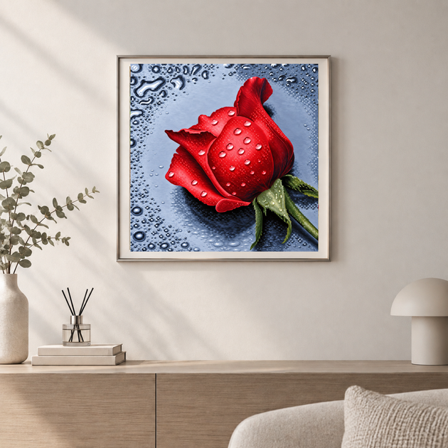 Алмазная мозаика на подрамнике ColorArt 30х30см Красная роза TTP602 + Подарок лак для покрытия, полная выкладка, квадратные алмазики, набор для творчества и рукоделия - изображение 3