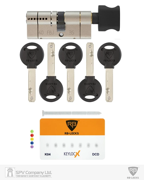 Циліндр RB KEYLOCX 80 мм (35x45T) · ключ-вертушка · нікель сатин · 5 ключі (SPVR0116) - изображение 7