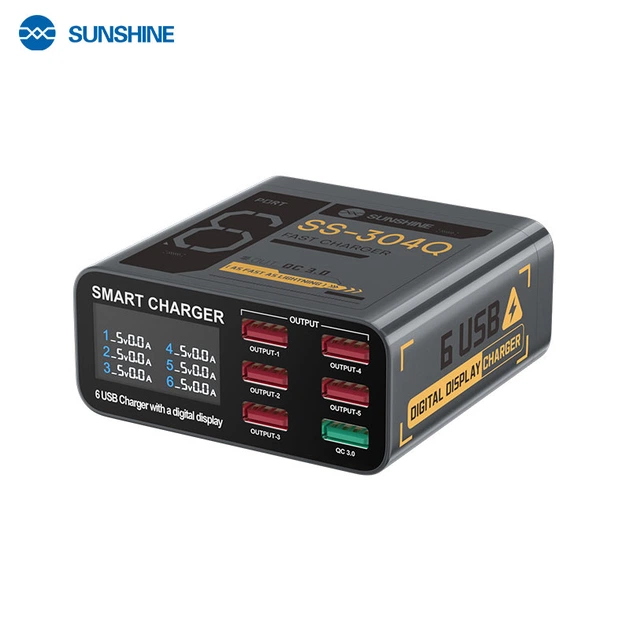 Быстрое зарядное устройство Sunshine SS-304Q 3.5A / 5xUSB / 1xUSB QC3.0 / 40W Black - изображение 9