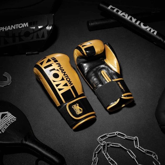 Боксерские перчатки Phantom PU 16 унций Золотистые с капой в комплекте. - изображение 10