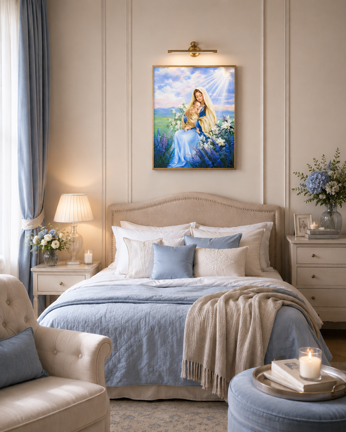 Алмазная мозаика на подрамнике ColorArt Икона Дева Мария с Иисусом 40х50 SPP101 + Подарок лак для покрытия, полная выкладка, квадратные алмазики, набор для творчества и рукоделия - изображение 3
