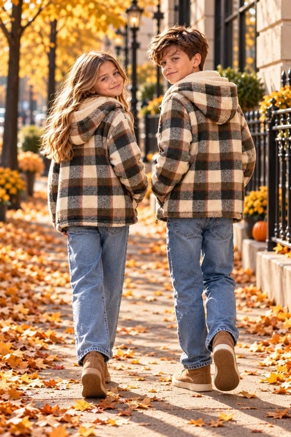 Сорочка-куртка картата Teddy Warm Kiddo коричневий 134 см - Фото 2 Сорочка-куртка картата Teddy Warm Kiddo коричневий 134 см - зображення 2