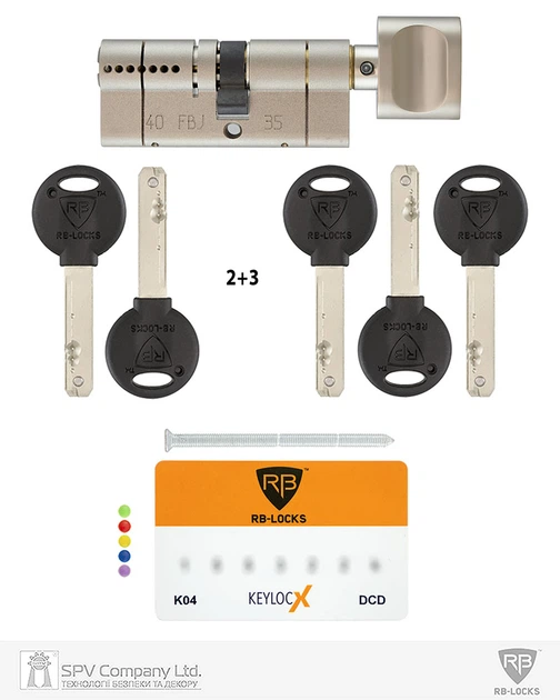 Циліндр RB KEYLOCX 80 мм (40x40T) · ключ-вертушка · нікель сатин · 2 ключі - изображение 7