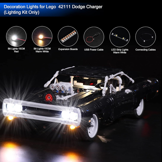 LED-подсветка для LEGO Technic 42111 Fast & Furious Dodge Charger Дома, USB/батарейный блок, КОНСТРУКТОР НЕ ВХОДИТ - Фото 7 LED-подсветка для LEGO Technic 42111 Fast & Furious Dodge Charger Дома, USB/батарейный блок, КОНСТРУКТОР НЕ ВХОДИТ - изображение 7