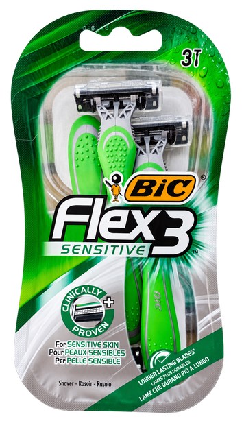 Набор одноразовых бритв для чувствительной кожи BIC Flex3 Sensitive, 3 шт., 3 лезвия, плавающая головка - изображение 2