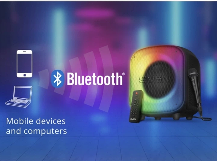Портативная акустическая система SVEN PS-555 65 Вт Bluetooth караоке RGB черная - изображение 8