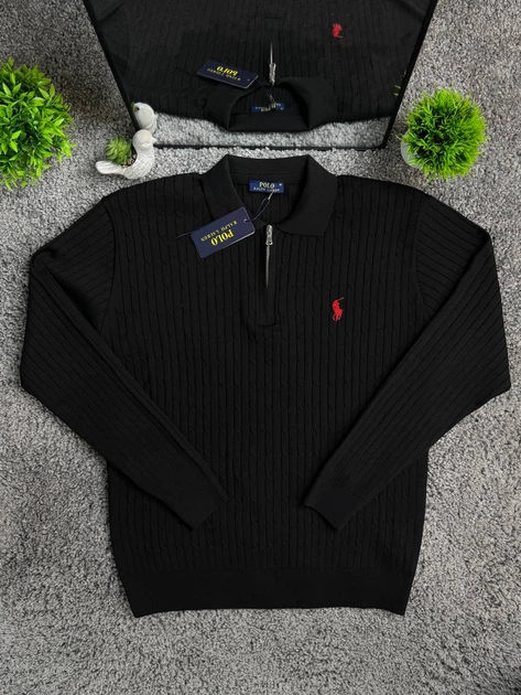 Вязаний чоловічий лонгслів Polo Ralph Lauren Чорний L (PRL-LS-BLK-L) - Фото 1 Вязаний чоловічий лонгслів Polo Ralph Lauren Чорний L (PRL-LS-BLK-L) - зображення 1