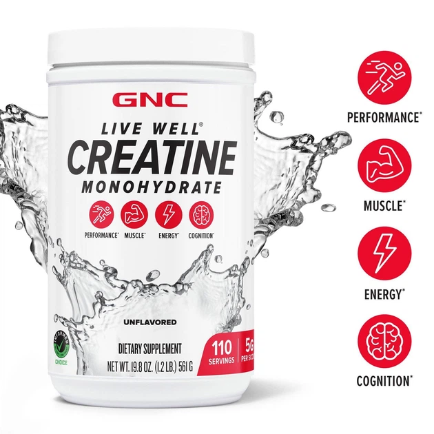 Дієтична добавка GNC Live Well CREATINE Monohydrate Unflavored 561 г креатин моногідрат Джі-Ен-Сі Лайв Велл без смаку - зображення 4