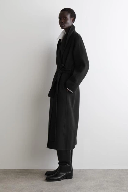 Пальто жіноче COS belted double-faced wool long coat 1288165001 XS Чорний - изображение 2